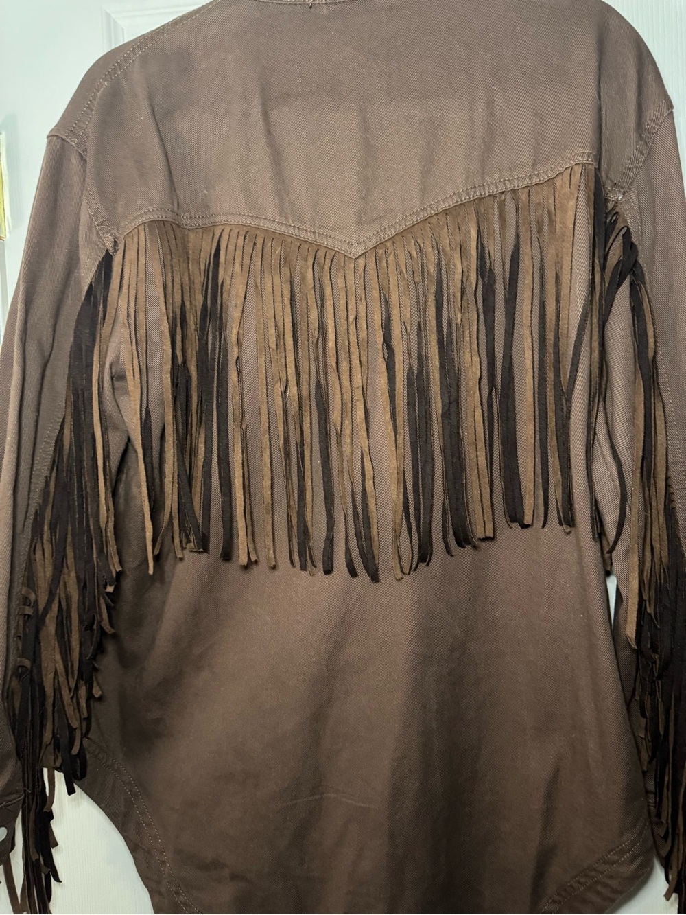 Saints & Hearts Cotton & Faux Suede Fringe Jacket Snap Front Festival Size L - Picture 6 of 11